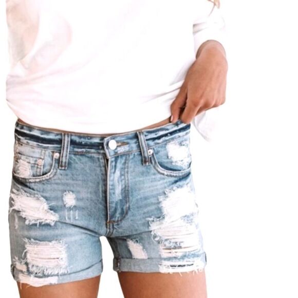 Serene Shores Midrise Distressed Cuff Shorts - Picture 1 of 8